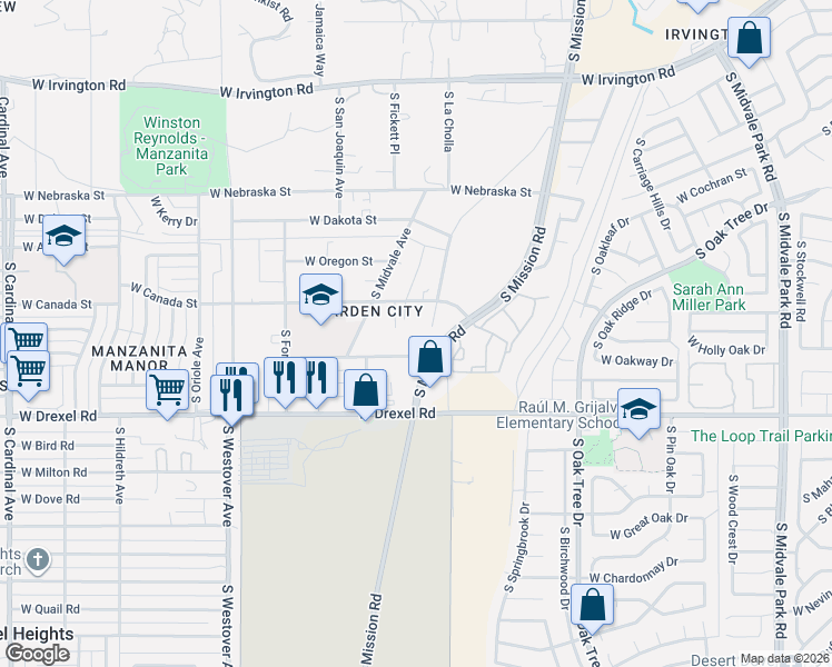 map of restaurants, bars, coffee shops, grocery stores, and more near 2238 West Holladay Street in Tucson