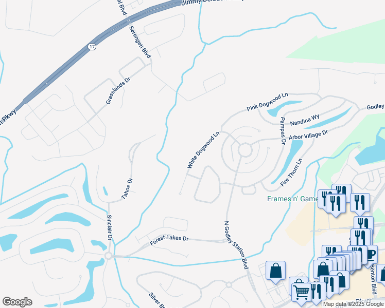 map of restaurants, bars, coffee shops, grocery stores, and more near 123 White Dogwood Lane in Pooler