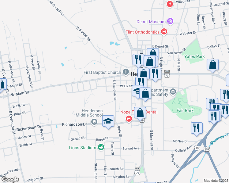 map of restaurants, bars, coffee shops, grocery stores, and more near 300 Tipps Street in Henderson