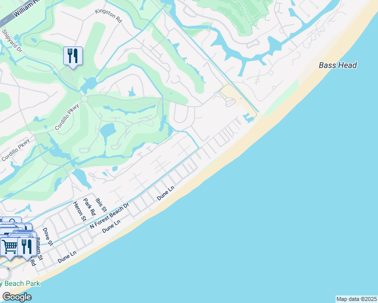 map of restaurants, bars, coffee shops, grocery stores, and more near 23 Sandpiper Street in Hilton Head Island