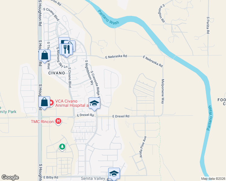 map of restaurants, bars, coffee shops, grocery stores, and more near 5531 South Braided Washington Drive in Tucson