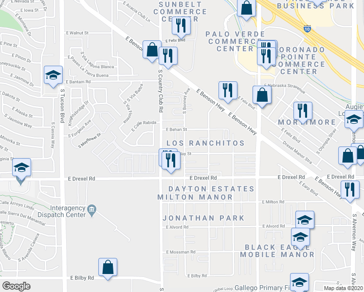 map of restaurants, bars, coffee shops, grocery stores, and more near 3151 East Holladay Street in Tucson