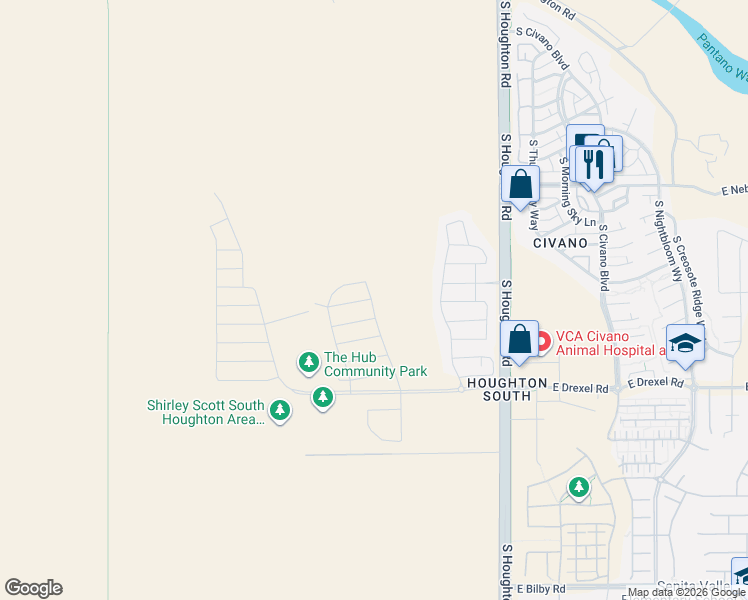 map of restaurants, bars, coffee shops, grocery stores, and more near 10025 E Brookbank Trail in Tucson