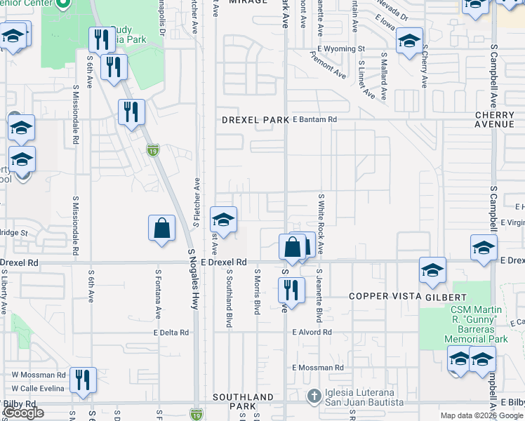 map of restaurants, bars, coffee shops, grocery stores, and more near 5539 South Morris Circle in Tucson