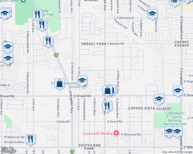 map of restaurants, bars, coffee shops, grocery stores, and more near 5532 South Tyndall Avenue in Tucson