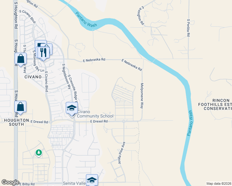 map of restaurants, bars, coffee shops, grocery stores, and more near 10944 East Midnight Moon Lane in Tucson