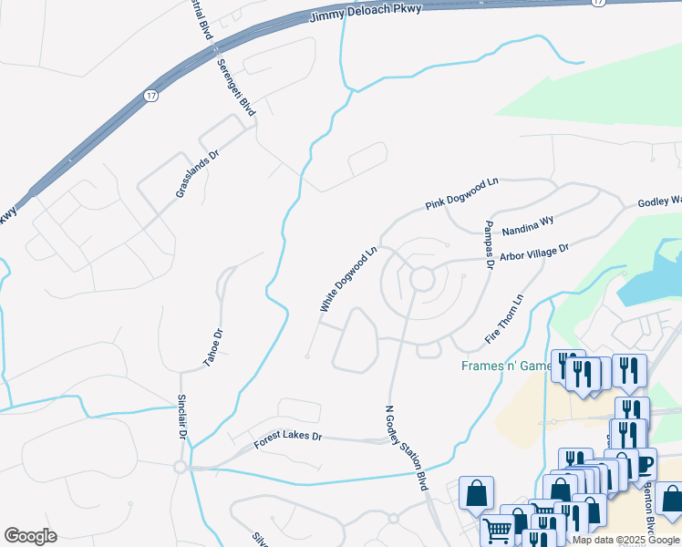map of restaurants, bars, coffee shops, grocery stores, and more near 123 White Dogwood Lane in Pooler