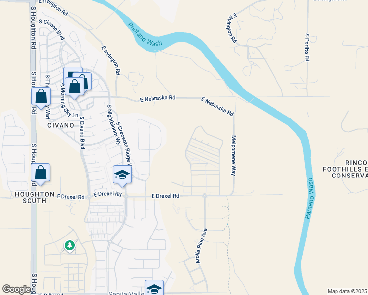 map of restaurants, bars, coffee shops, grocery stores, and more near 5510 South Morning Shadows Drive in Tucson