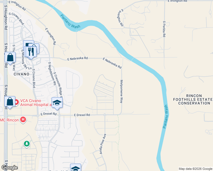 map of restaurants, bars, coffee shops, grocery stores, and more near East Passion Flower Lane in Tucson