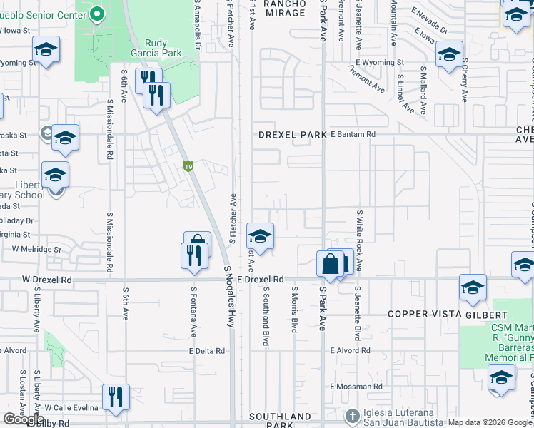 map of restaurants, bars, coffee shops, grocery stores, and more near 755 East Minorka Road in Tucson