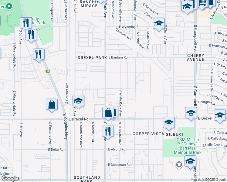 map of restaurants, bars, coffee shops, grocery stores, and more near 1054 East Minorka Road in Tucson
