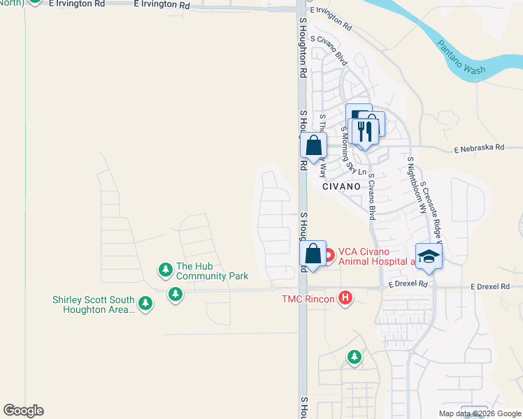 map of restaurants, bars, coffee shops, grocery stores, and more near 10178 East Wasson Peak Trail in Tucson