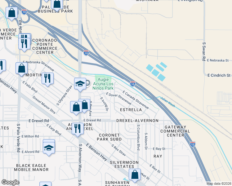 map of restaurants, bars, coffee shops, grocery stores, and more near 4140 East Canada Stravenue in Tucson