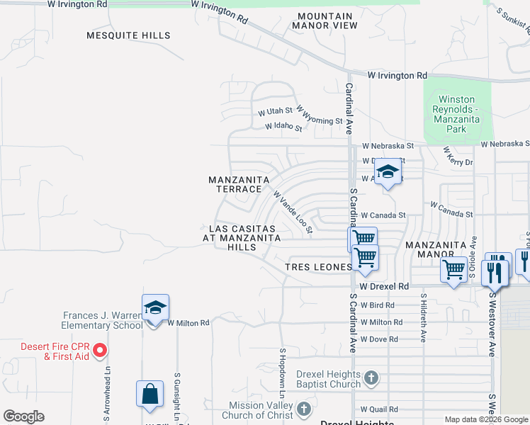 map of restaurants, bars, coffee shops, grocery stores, and more near 3181 West Dakota Street in Tucson