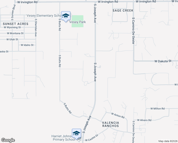 map of restaurants, bars, coffee shops, grocery stores, and more near 5400 South Joseph Avenue in Tucson