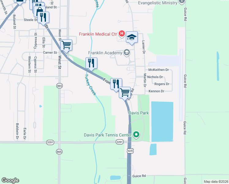 map of restaurants, bars, coffee shops, grocery stores, and more near 4182-4298 Front Street in Winnsboro