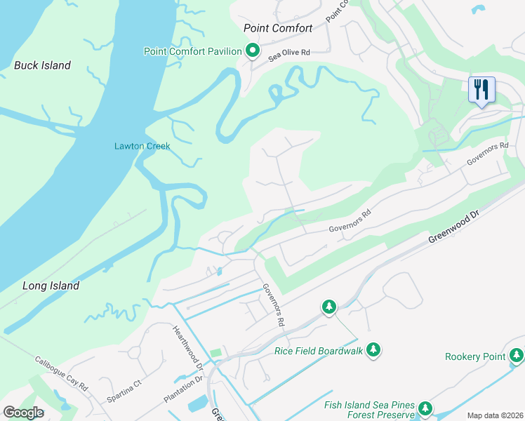 map of restaurants, bars, coffee shops, grocery stores, and more near 11 Pine Island Road in Hilton Head Island