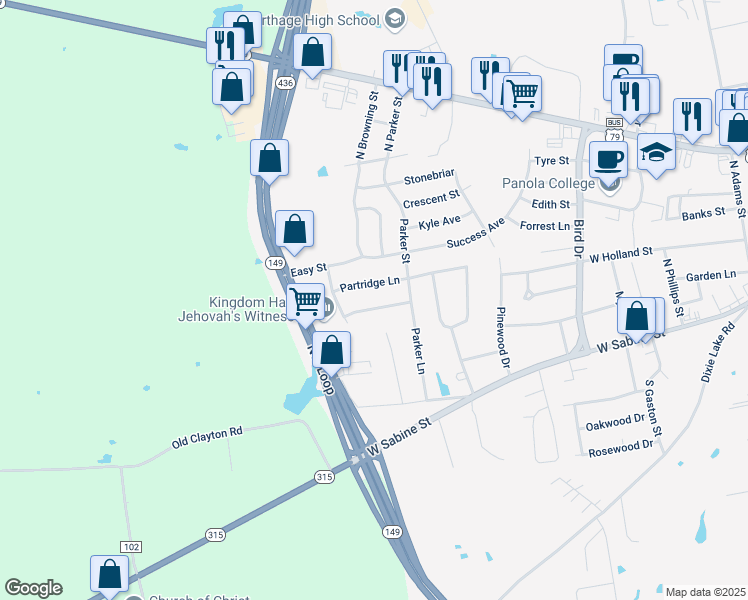 map of restaurants, bars, coffee shops, grocery stores, and more near 108 Meadowbrook Lane in Carthage