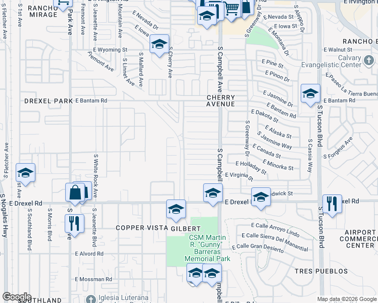map of restaurants, bars, coffee shops, grocery stores, and more near 1610 East Canada Street in Tucson