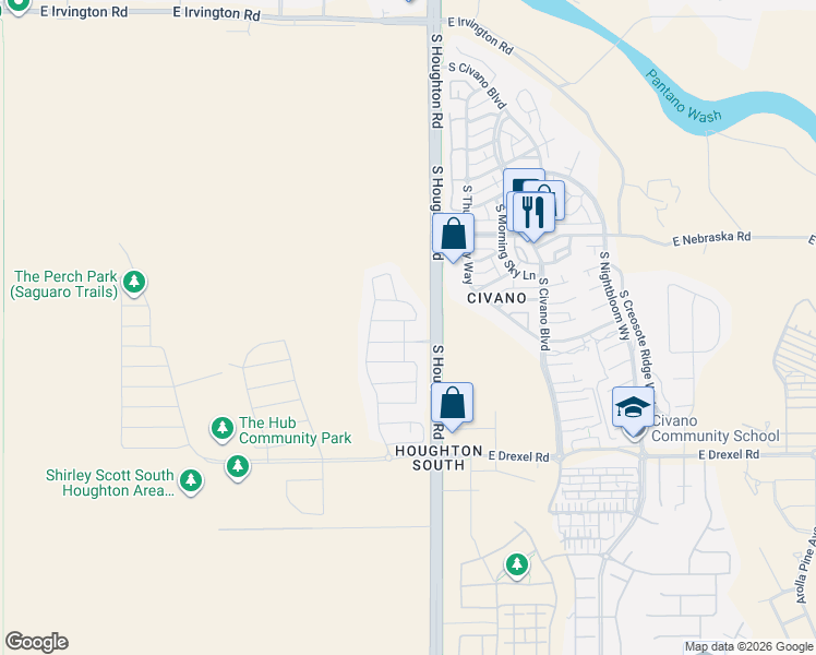 map of restaurants, bars, coffee shops, grocery stores, and more near 10264 East Wasson Peak Trail in Tucson