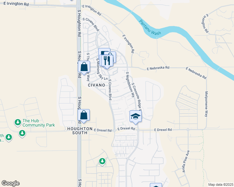 map of restaurants, bars, coffee shops, grocery stores, and more near 10536 East Kay Gartrell Place in Tucson