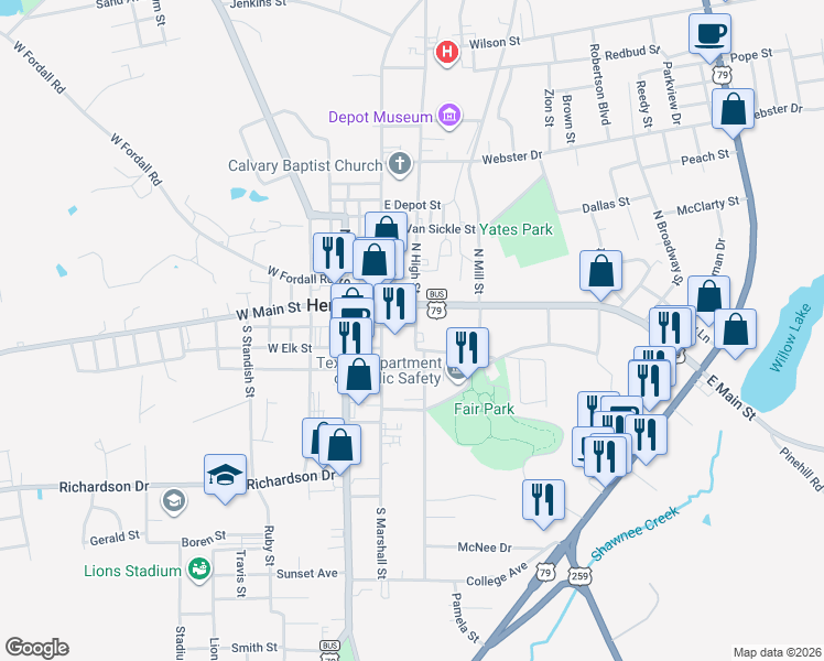 map of restaurants, bars, coffee shops, grocery stores, and more near 218 East Minden Street in Henderson