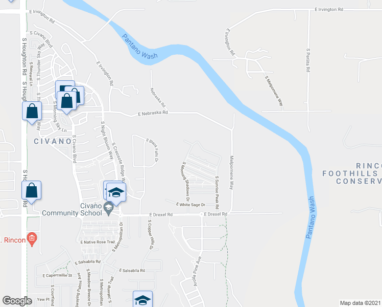 map of restaurants, bars, coffee shops, grocery stores, and more near 10939 East Passion Flower Lane in Tucson