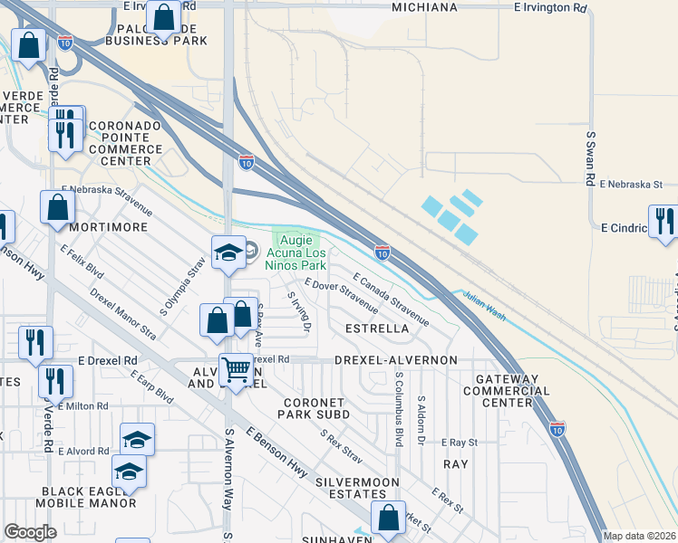 map of restaurants, bars, coffee shops, grocery stores, and more near 4140 East Canada Stravenue in Tucson