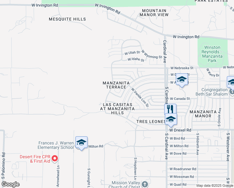 map of restaurants, bars, coffee shops, grocery stores, and more near 3252 West Dakota Street in Tucson