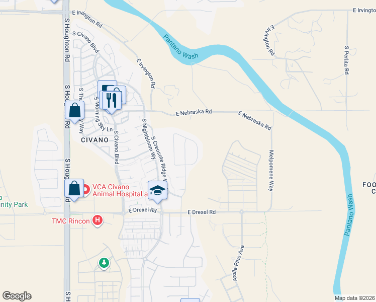 map of restaurants, bars, coffee shops, grocery stores, and more near 5466 South Braided Washington Drive in Tucson