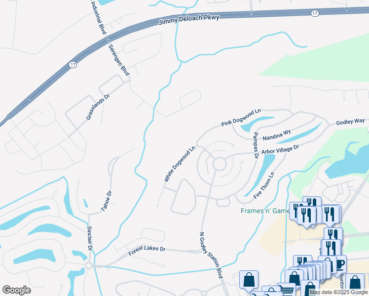 map of restaurants, bars, coffee shops, grocery stores, and more near 107 White Dogwood Lane in Pooler