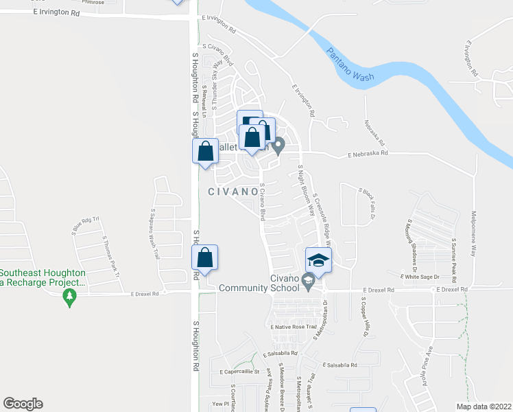 map of restaurants, bars, coffee shops, grocery stores, and more near 5454 S Civano Blvd in Tucson