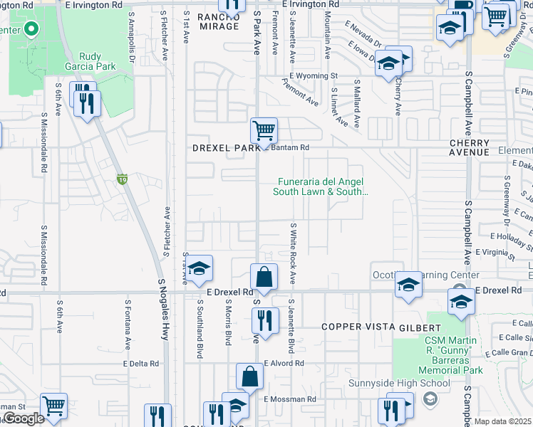 map of restaurants, bars, coffee shops, grocery stores, and more near 1054 East Minorka Road in Tucson