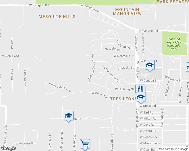 map of restaurants, bars, coffee shops, grocery stores, and more near 3252 West Dakota Street in Tucson