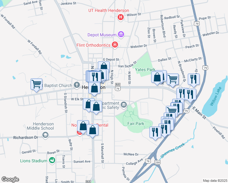 map of restaurants, bars, coffee shops, grocery stores, and more near 218 East Minden Street in Henderson