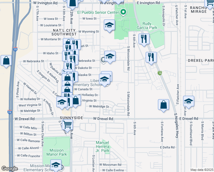 map of restaurants, bars, coffee shops, grocery stores, and more near 5495 South Liberty Avenue in Tucson