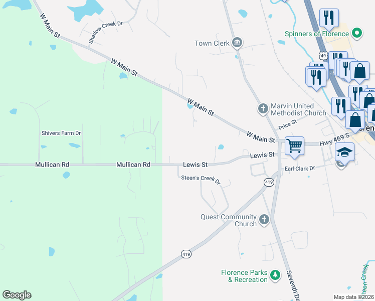 map of restaurants, bars, coffee shops, grocery stores, and more near 238 Lewis Street in Florence