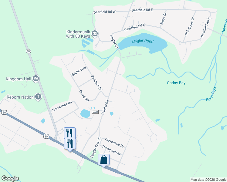 map of restaurants, bars, coffee shops, grocery stores, and more near 110 Ranch Road in Bloomingdale