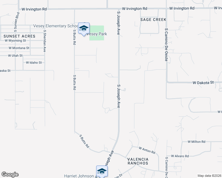 map of restaurants, bars, coffee shops, grocery stores, and more near 5400 South Joseph Avenue in Tucson