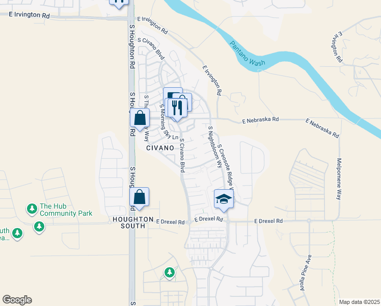 map of restaurants, bars, coffee shops, grocery stores, and more near 10536 East Kay Gartrell Place in Tucson