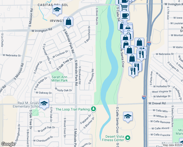 map of restaurants, bars, coffee shops, grocery stores, and more near 5444 South Wembly Road in Tucson