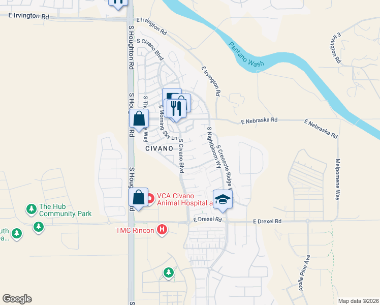 map of restaurants, bars, coffee shops, grocery stores, and more near 10536 East Kay Gartrell Place in Tucson