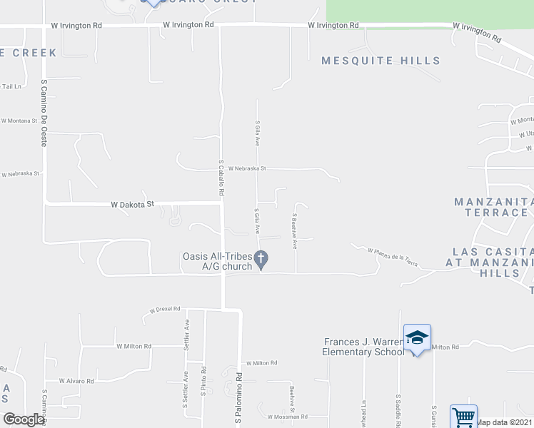 map of restaurants, bars, coffee shops, grocery stores, and more near 5445 South Gila Avenue in Tucson