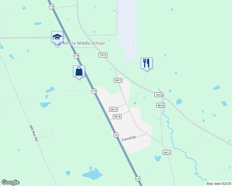 map of restaurants, bars, coffee shops, grocery stores, and more near 7120 County Road 4613 in Athens