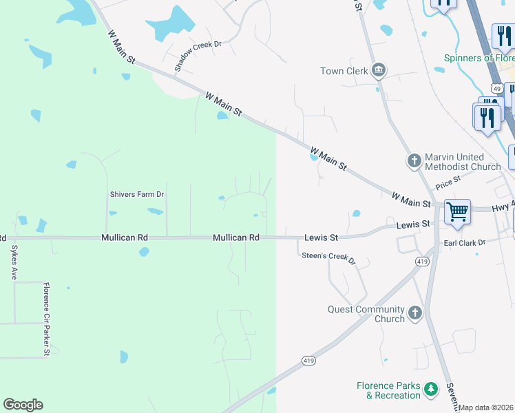 map of restaurants, bars, coffee shops, grocery stores, and more near 233 Morrison Road in Florence