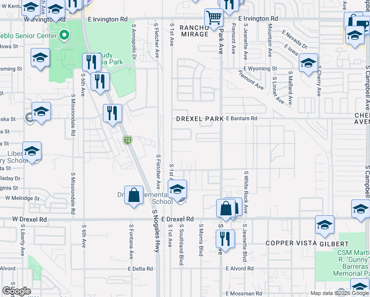 map of restaurants, bars, coffee shops, grocery stores, and more near 773 East Oregon Street in Tucson