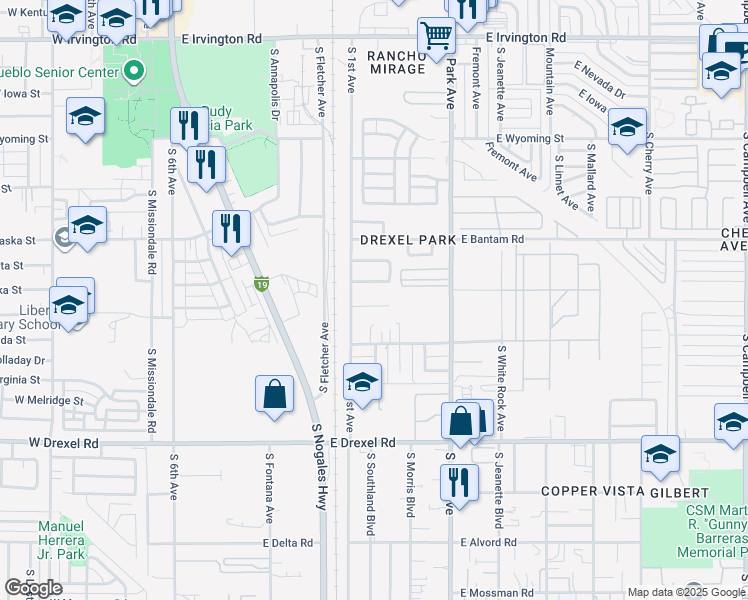 map of restaurants, bars, coffee shops, grocery stores, and more near 761 East Oregon Street in Tucson