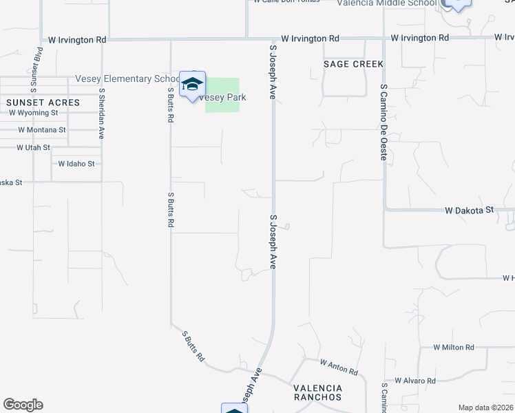 map of restaurants, bars, coffee shops, grocery stores, and more near 5370 South Joseph Avenue in Tucson