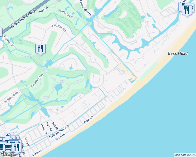 map of restaurants, bars, coffee shops, grocery stores, and more near 201 Tennismaster in Hilton Head Island