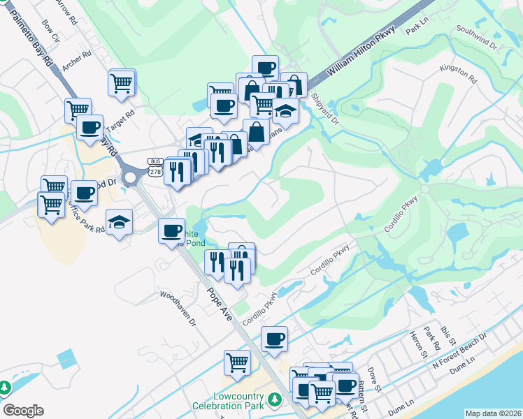 map of restaurants, bars, coffee shops, grocery stores, and more near 111 Golfmaster in Hilton Head Island